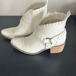 Altar’d State White Women's Faux Leather Ankle Boots with Braided Strap